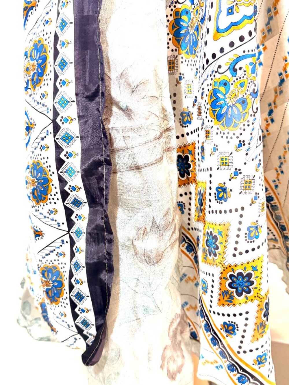 Henna 100% Silk Wrap Skirt In Royal Blue, Golden Yellow White and Gray-One Size - Picture 5 of 14